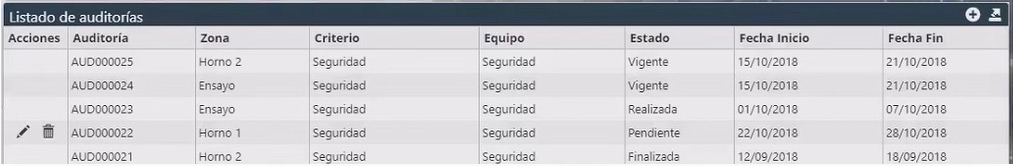 Captura de pantalla aplicación auditoría